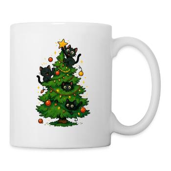 Schwarze Katzen am Weihnachtsbaum - Tasse - Weiß - Rechts