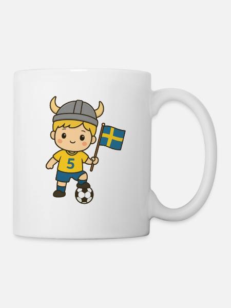 Cute_Swedish_Viking_Football_Kid_Kawaii_Cartoon - Tasse - Weiß