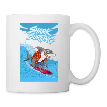 Hai-Surfen - Tasse - Weiß - Rechts
