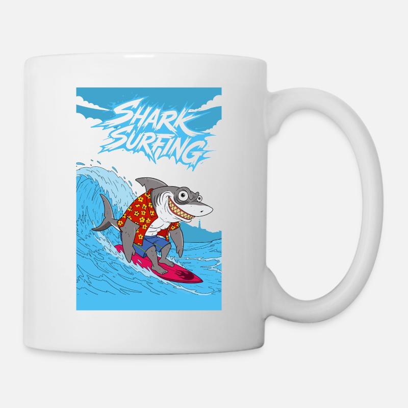 Shark surfing - Mug - white