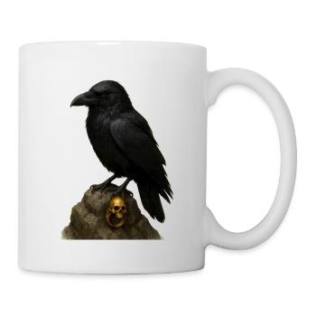 Corbeau sur roche et crâne doré - Mug blanc - blanc - Droite