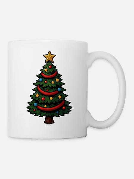 Comic-Weihnachtsbaum bunt geschmückt - Tasse - Weiß