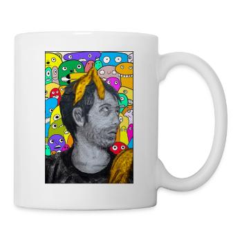Grayscale Portrait Amid Colorful Crowd - Mug - white - Right