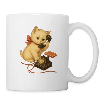 Kitten on the phone retro look - Mug - white - Right