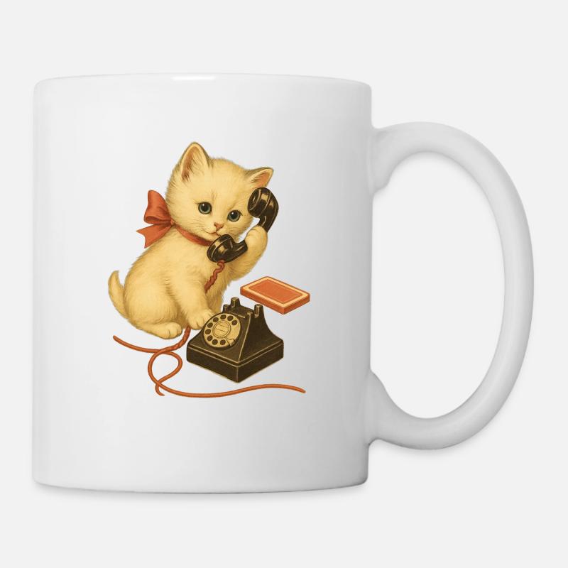 Kitten on the phone retro look - Mug - white