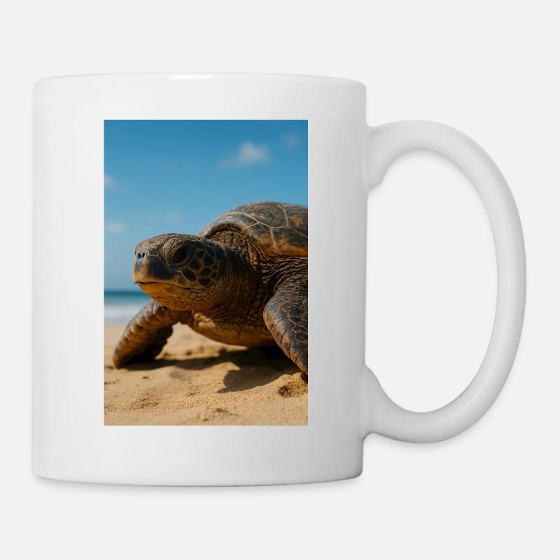 Sunny sea turtle on beach - Mug - white