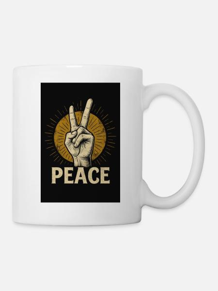 Peace Hand Retro Design - Tasse - Weiß