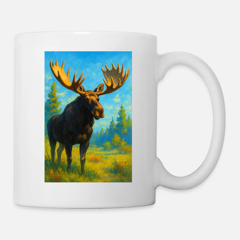 Color explosion moose in dawn landscape - Mug - white