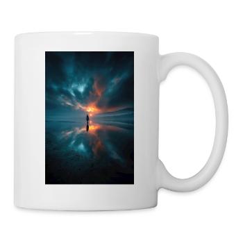 Solitary Sunset Reflections on a Misty Shore - Mug - white - Right