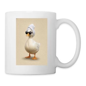 Spa-Ente mit Handtuch, Turban und Sonnenbrille - Tasse - Weiß - Rechts