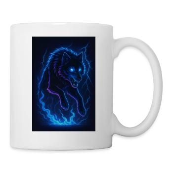 Loup néon dans l’obscurité du tonnerre - Mug blanc - blanc - Droite