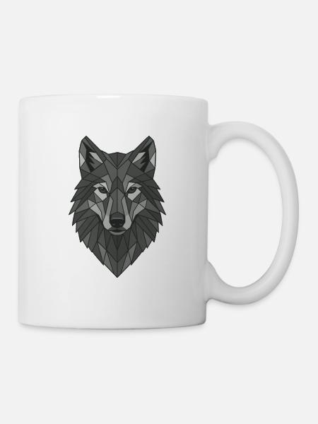 Geometrischer Grau-Wolfskopf - Tasse - Weiß