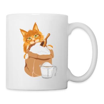 Ginger cat is peeking out from behind the bag - Mug - white - Right