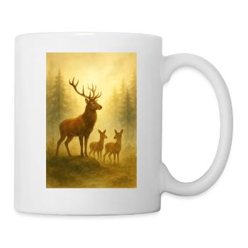 Goldhirschfamilie im Wald - Tasse - Weiß - Rechts