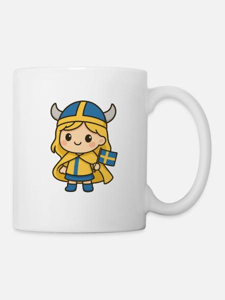 Cute_Swedish_Viking_Girl_Kawaii_Cartoon_T-Chemise - Mug blanc - blanc