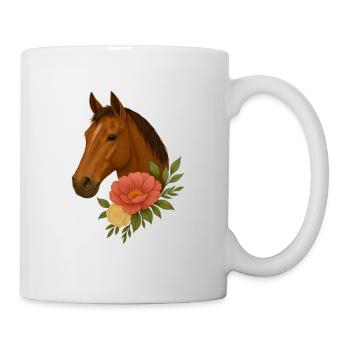 Tête de cheval avec couronne de fleurs - Mug blanc - blanc - Droite