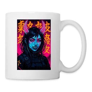 Cyberpunk Demon Girl Oni Girl Y2K Synthwave Art - Mug - white - Right