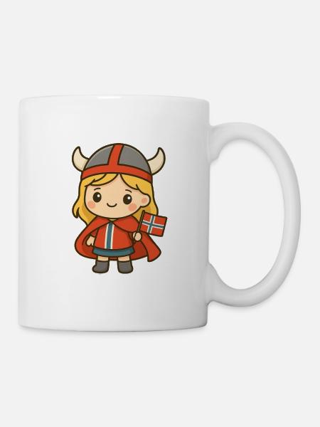 Cute_Norwegian_Viking_Girl_Kawaii_Cartoon_ - Tasse - Weiß
