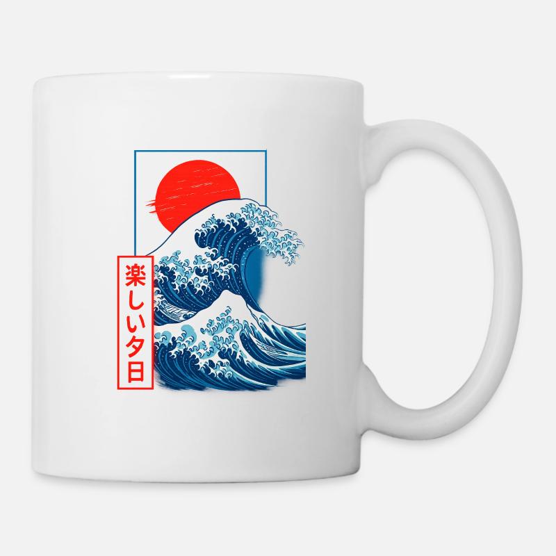 Japanese Wave Red Sun - Mug - white