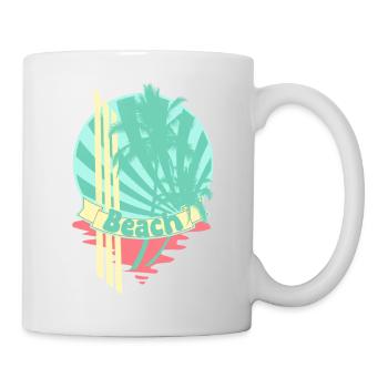 Bannière de la mer des palmiers de plage - Mug blanc - blanc - Droite
