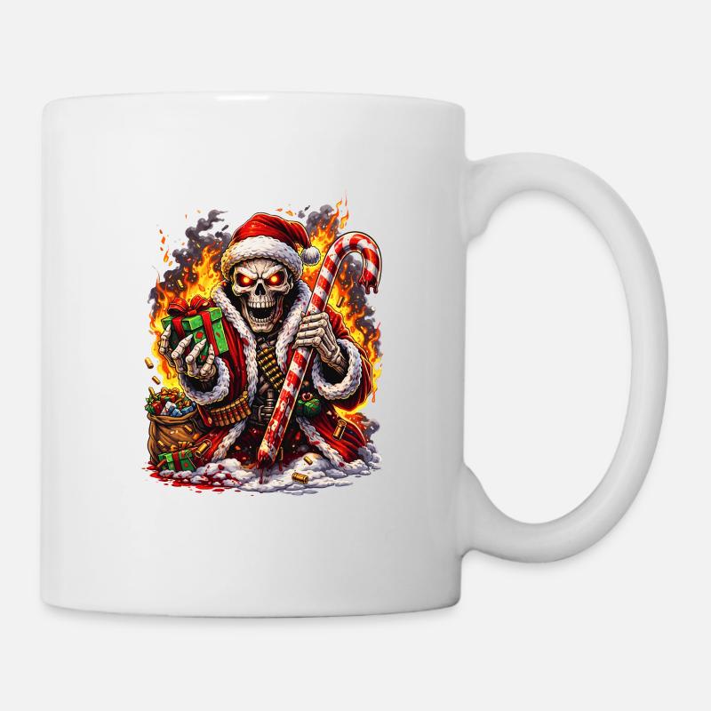 Fire Skeleton Santa with Candy Cane - Mug - white