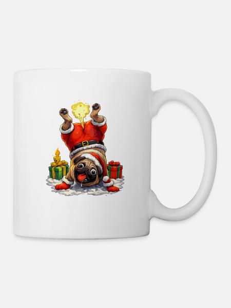 Hund im Weihnachtsanzug mit Geschenken - Tasse - Weiß