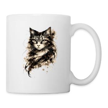 Watercolor Cat Portrait with Ink Splash - Mug - white - Right