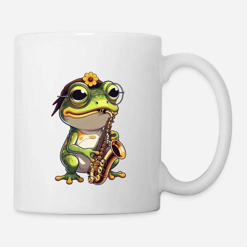 Jazzfrosch mit Saxophon - Tasse - Weiß