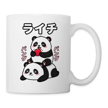 Des pandas mignons appréciant le fruit du litchi - Mug blanc - blanc - Droite