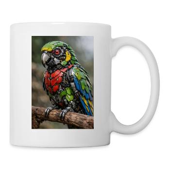 Steampunk Papagei aus Metallteilen - Tasse - Weiß - Rechts