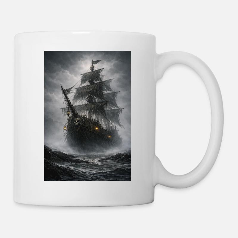 Le navire pirate fantôme dans le brouillard - Mug blanc - blanc