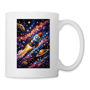Rocket flight through cosmos - Mug - white - Right