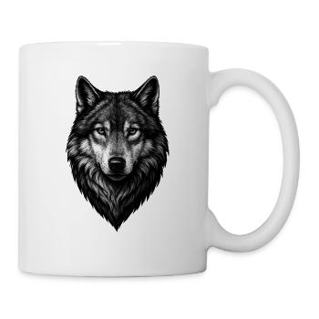Wolf Head Black and White Illustration - Mug - white - Right