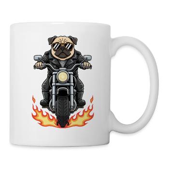 Cool Biker Pug Motorradflammen - Tasse - Weiß - Rechts