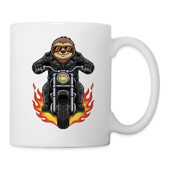 Cooler Biker Faultier Motorradflammen - Tasse - Weiß - Rechts