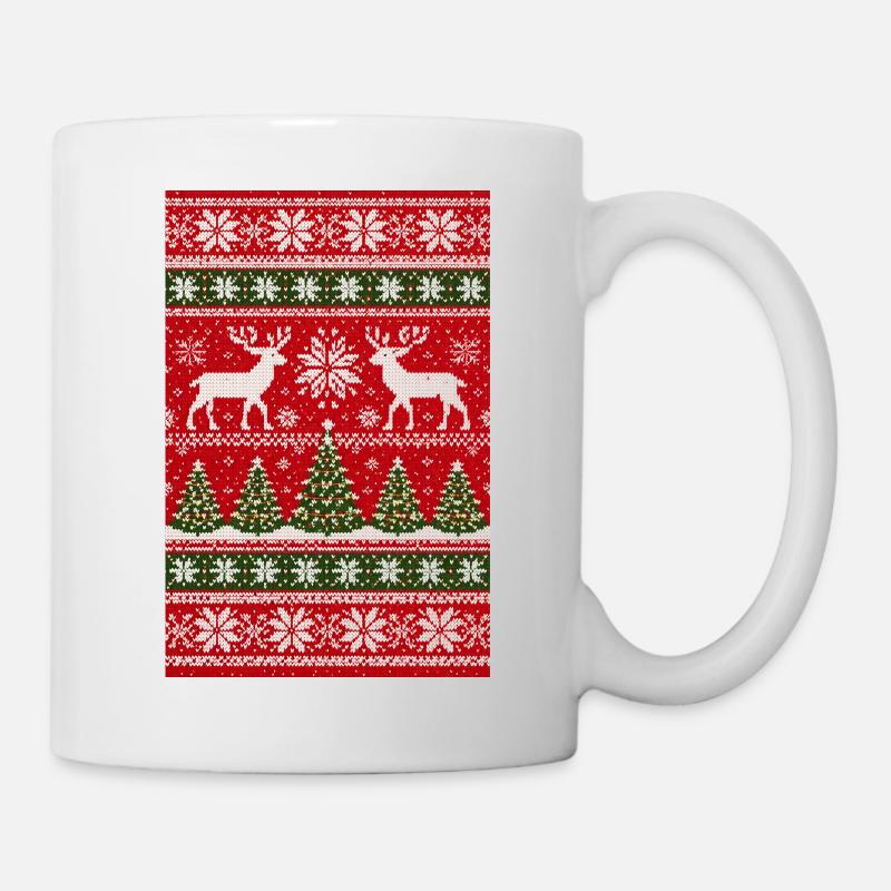 Winter Reindeer Knitting Pattern - Mug - white