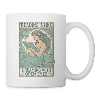 Meerjungfrau Nixe Lesen Träumen Bücher Geschenk - Tasse - Weiß - Rechts