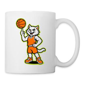 Basketball-Katzen-Maskottchen in Orange - Tasse - Weiß - Rechts