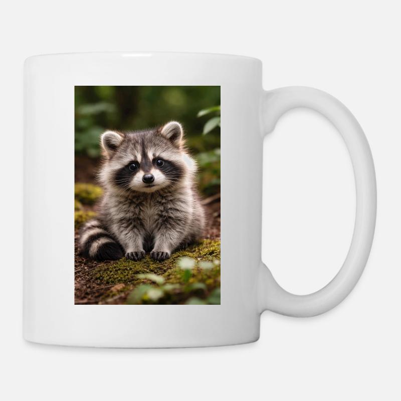 Tiny Raccoon Cub in Forest - Mug - white