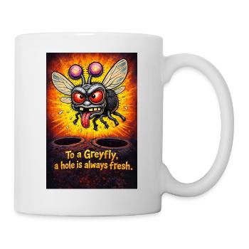 To a Greyfly, a hole is always fresh - Mug - white - Right