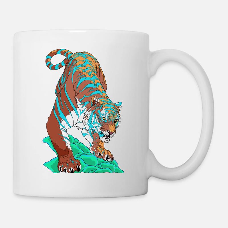 Turquoise Blue Tiger on Rock - Mug - white