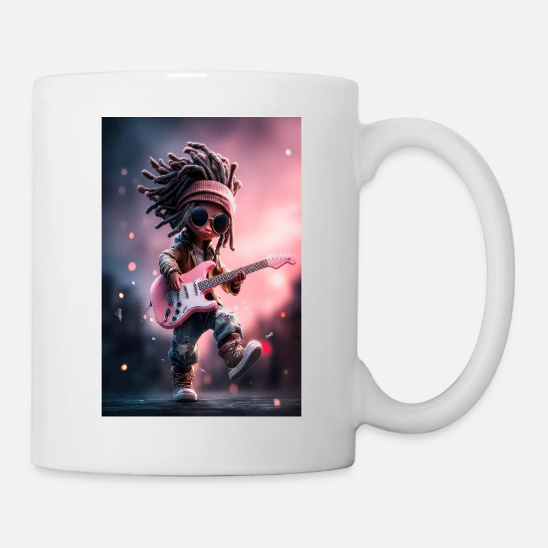 Dreadlock-Rock-Puppe mit rosa Gitarre - Tasse - Weiß