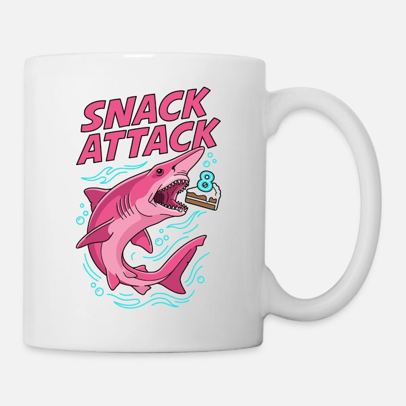 Snack Attack 8. Geburtstag Hai - Tasse - Weiß