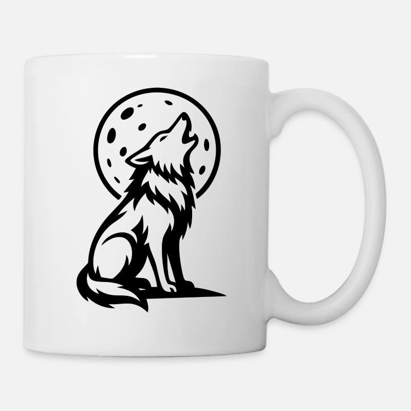 Wolf howling at full moon - Mug - white
