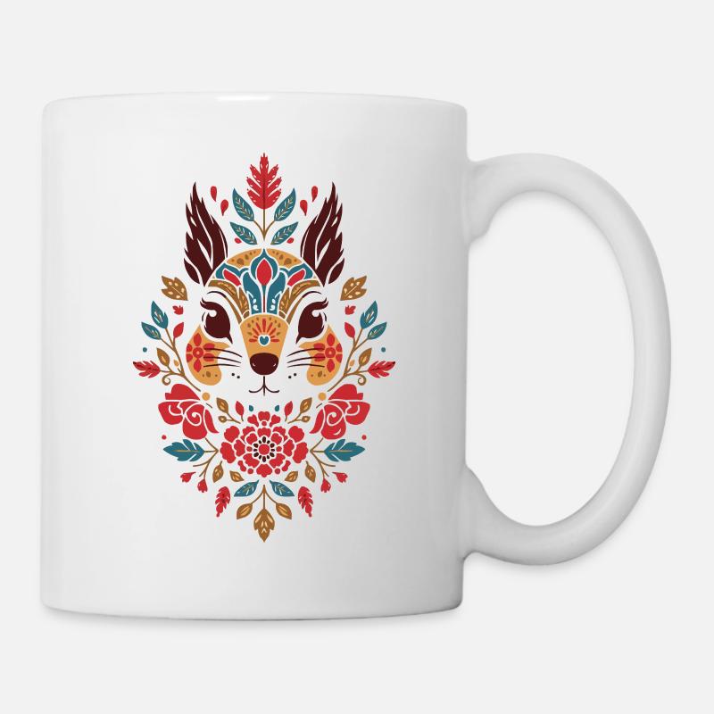 Blumen Eichhörnchen Kopf Folk-Art - Tasse - Weiß