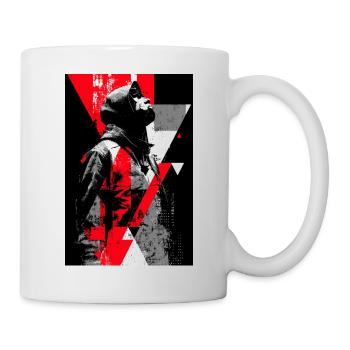 Geometrisches Streetart-Porträt mit Maskenfigur - Tasse - Weiß - Rechts