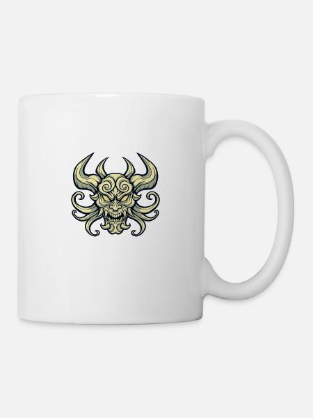 Demonic Skull with Horns - Mug - white