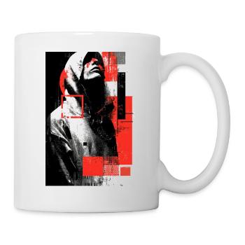 Glitch face in red gloss - Mug - white - Right
