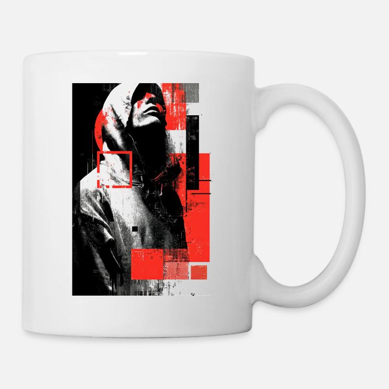 Glitch face en gloss rouge - Mug blanc - blanc