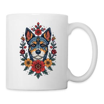 Blumen Hund Terrier Portrait - Tasse - Weiß - Rechts